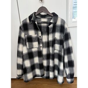 Zara Black & White Flannel Shacket Over-Shirt Size L